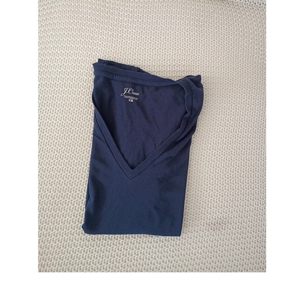 J Crew Navy Blue V Neck Short Sleeve 100% Supima Cotton T Shirt Top XS‎